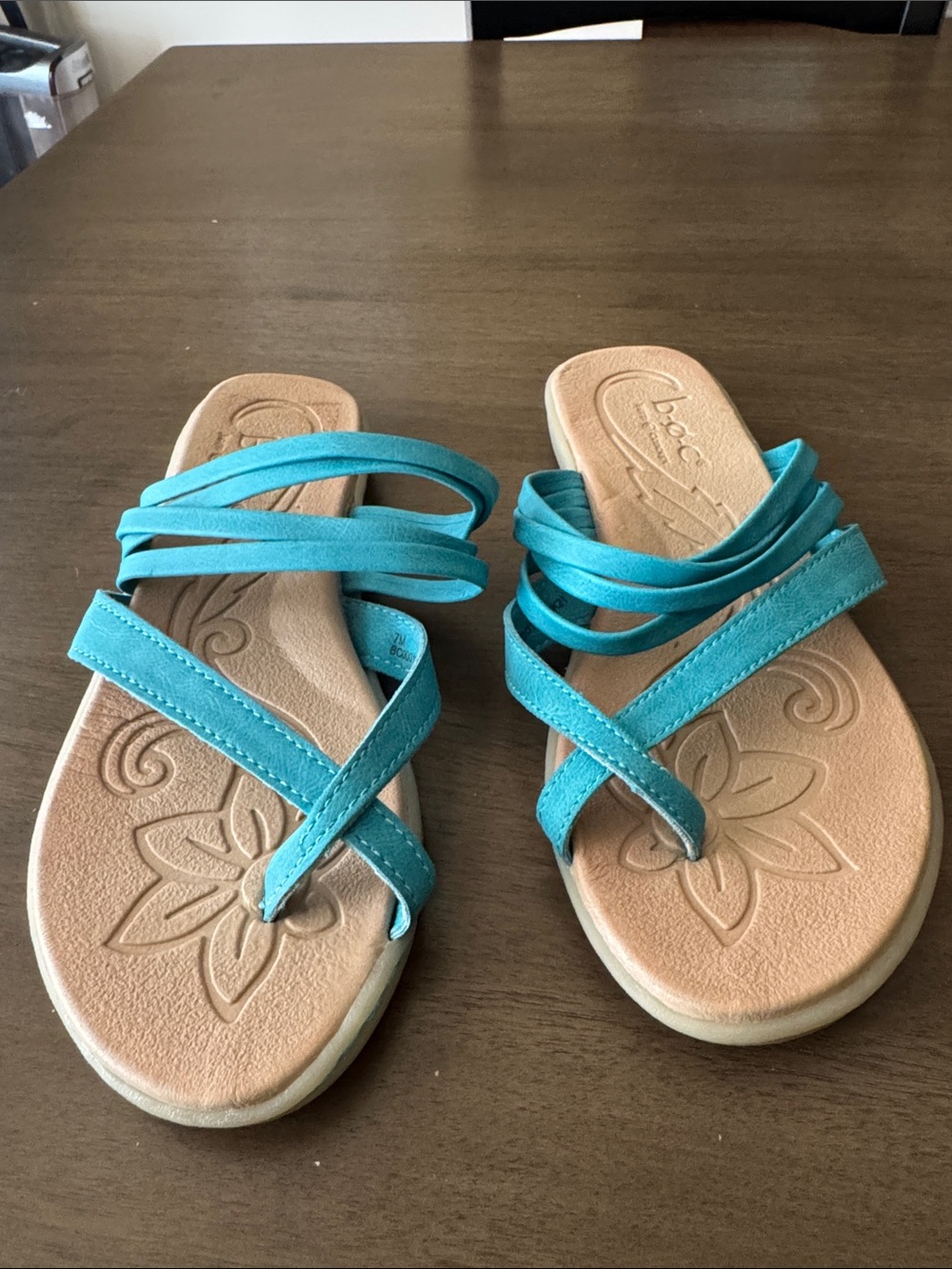 b.o.c. Teal Strappy Slide Sandals
